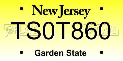 TS0T860 New Jersey License Plate