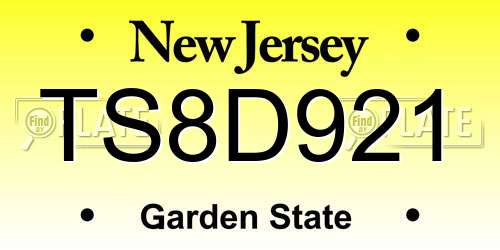 TS8D921 New Jersey License Plate