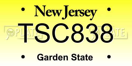 TSC838 New Jersey License Plate