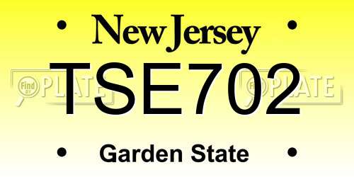 TSE702 New Jersey License Plate