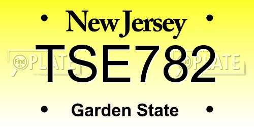 TSE782 New Jersey License Plate