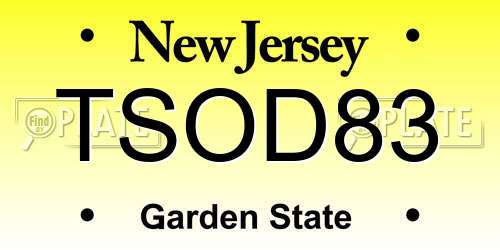 TSOD83 New Jersey License Plate