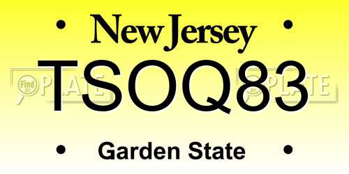 TSOQ83 New Jersey License Plate