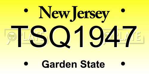 TSQ1947 New Jersey License Plate