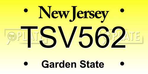 TSV562 New Jersey License Plate