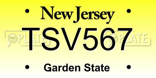 TSV567 New Jersey License Plate