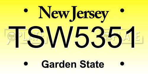TSW5351 New Jersey License Plate