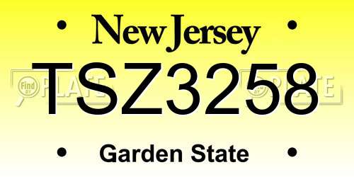 TSZ3258 New Jersey License Plate
