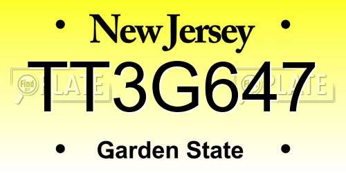 TT3G647 New Jersey License Plate