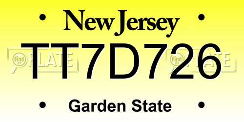 TT7D726 New Jersey License Plate