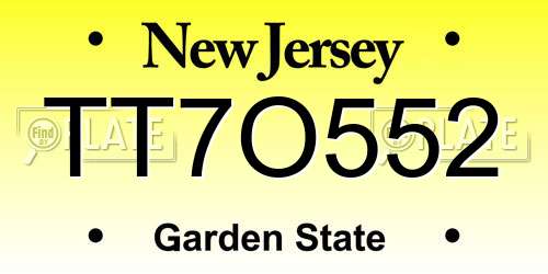 TT7O552 New Jersey License Plate