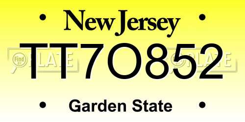 TT7O852 New Jersey License Plate