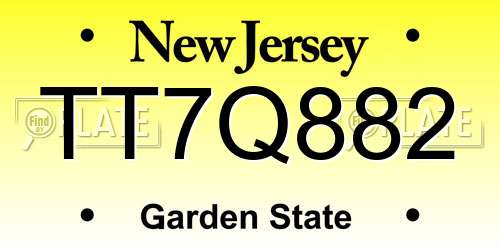 TT7Q882 New Jersey License Plate