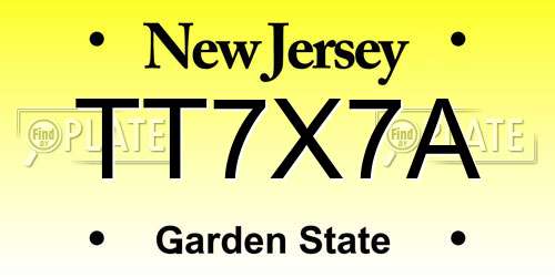 TT7X7A New Jersey License Plate