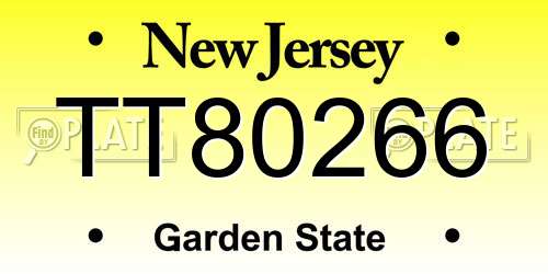 TT80266 New Jersey License Plate