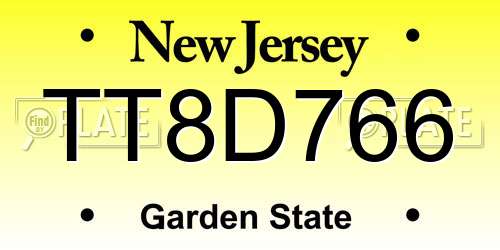 TT8D766 New Jersey License Plate