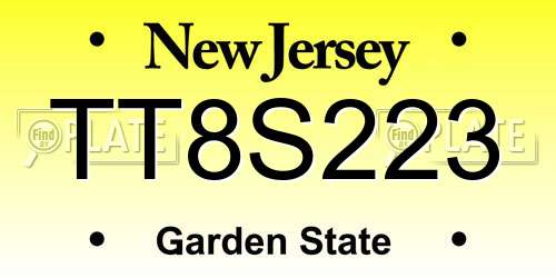 TT8S223 New Jersey License Plate