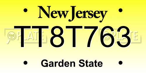 TT8T763 New Jersey License Plate