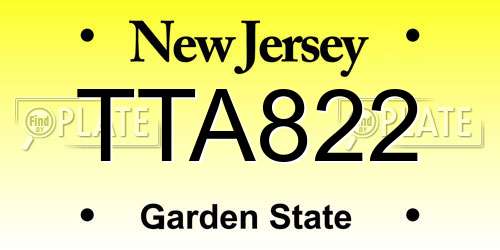 TTA822 New Jersey License Plate