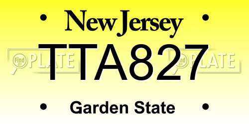 TTA827 New Jersey License Plate