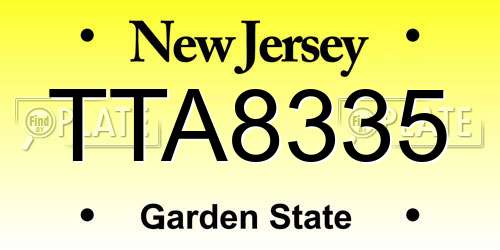 TTA8335 New Jersey License Plate