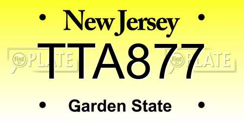 TTA877 New Jersey License Plate