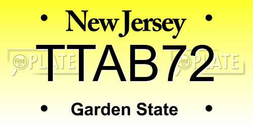 TTAB72 New Jersey License Plate