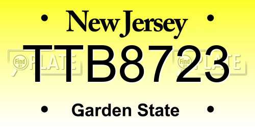 TTB8723 New Jersey License Plate