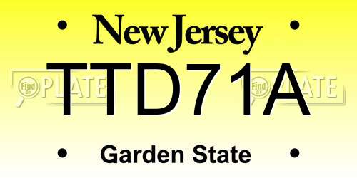 TTD71A New Jersey License Plate