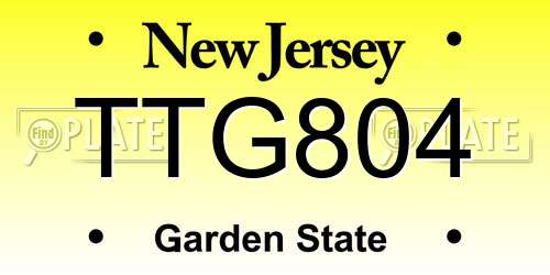 TTG804 New Jersey License Plate
