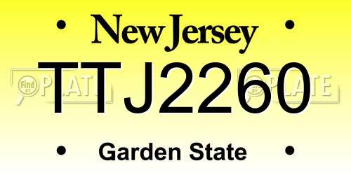 TTJ2260 New Jersey License Plate