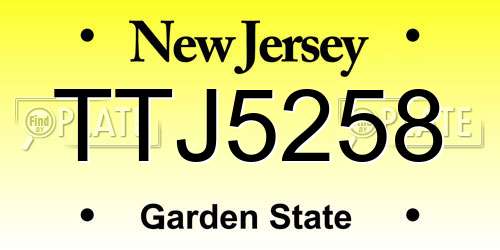 TTJ5258 New Jersey License Plate