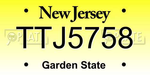 TTJ5758 New Jersey License Plate