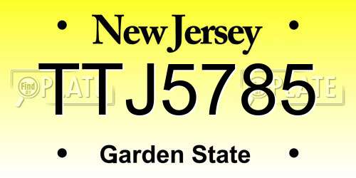 TTJ5785 New Jersey License Plate