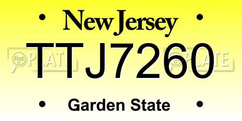TTJ7260 New Jersey License Plate
