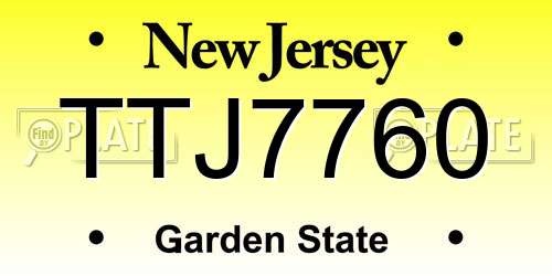TTJ7760 New Jersey License Plate