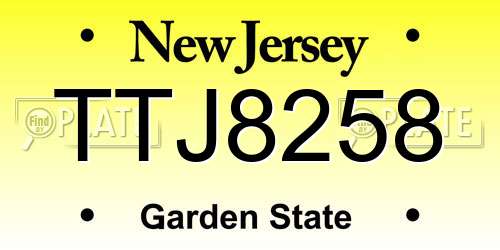 TTJ8258 New Jersey License Plate
