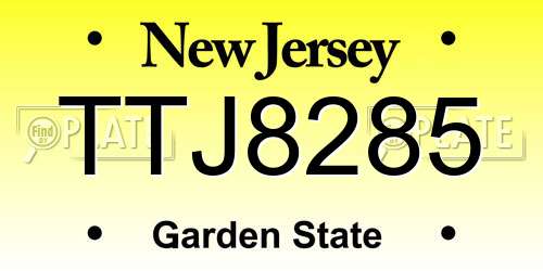 TTJ8285 New Jersey License Plate