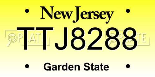 TTJ8288 New Jersey License Plate