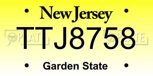 TTJ8758 New Jersey License Plate