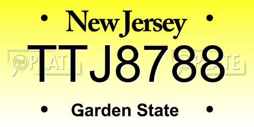 TTJ8788 New Jersey License Plate