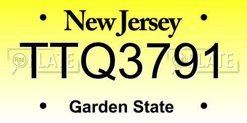 TTQ3791 New Jersey License Plate