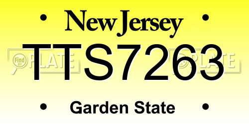 TTS7263 New Jersey License Plate