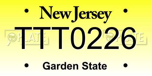 TTT0226 New Jersey License Plate