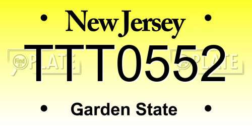 TTT0552 New Jersey License Plate