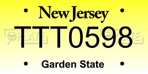TTT0598 New Jersey License Plate