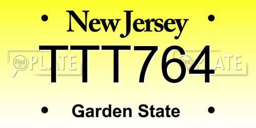 TTT764 New Jersey License Plate