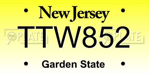TTW852 New Jersey License Plate