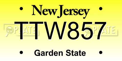 TTW857 New Jersey License Plate