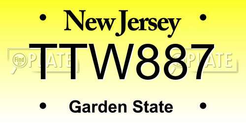TTW887 New Jersey License Plate